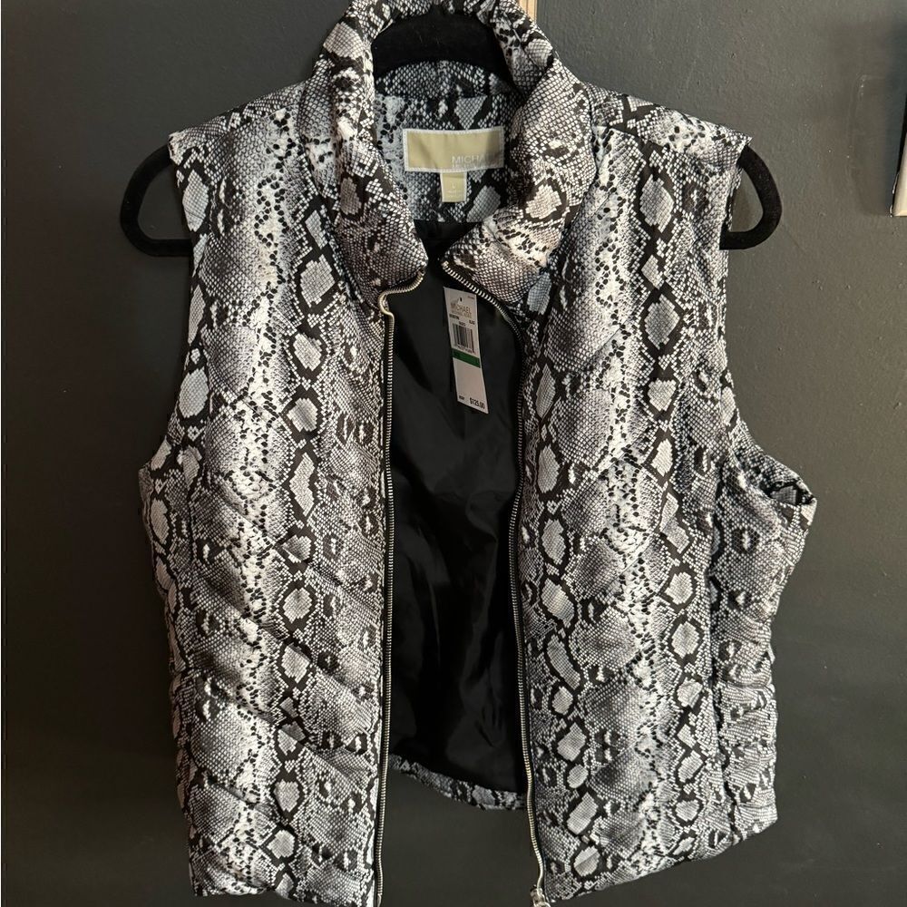 Michael Kors Black and White Snakeskin Puffer Vest NWT Size L